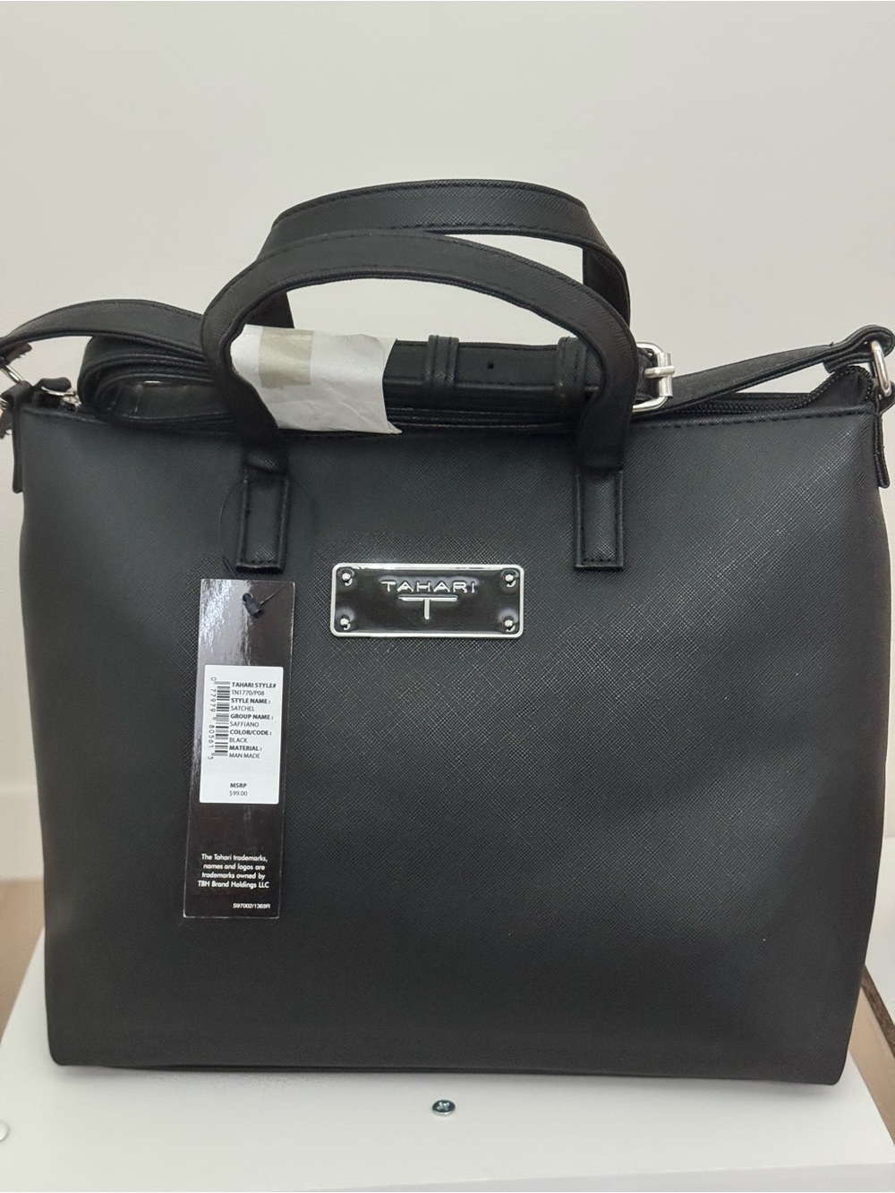 Tahari Black Saffiano Structured Tote